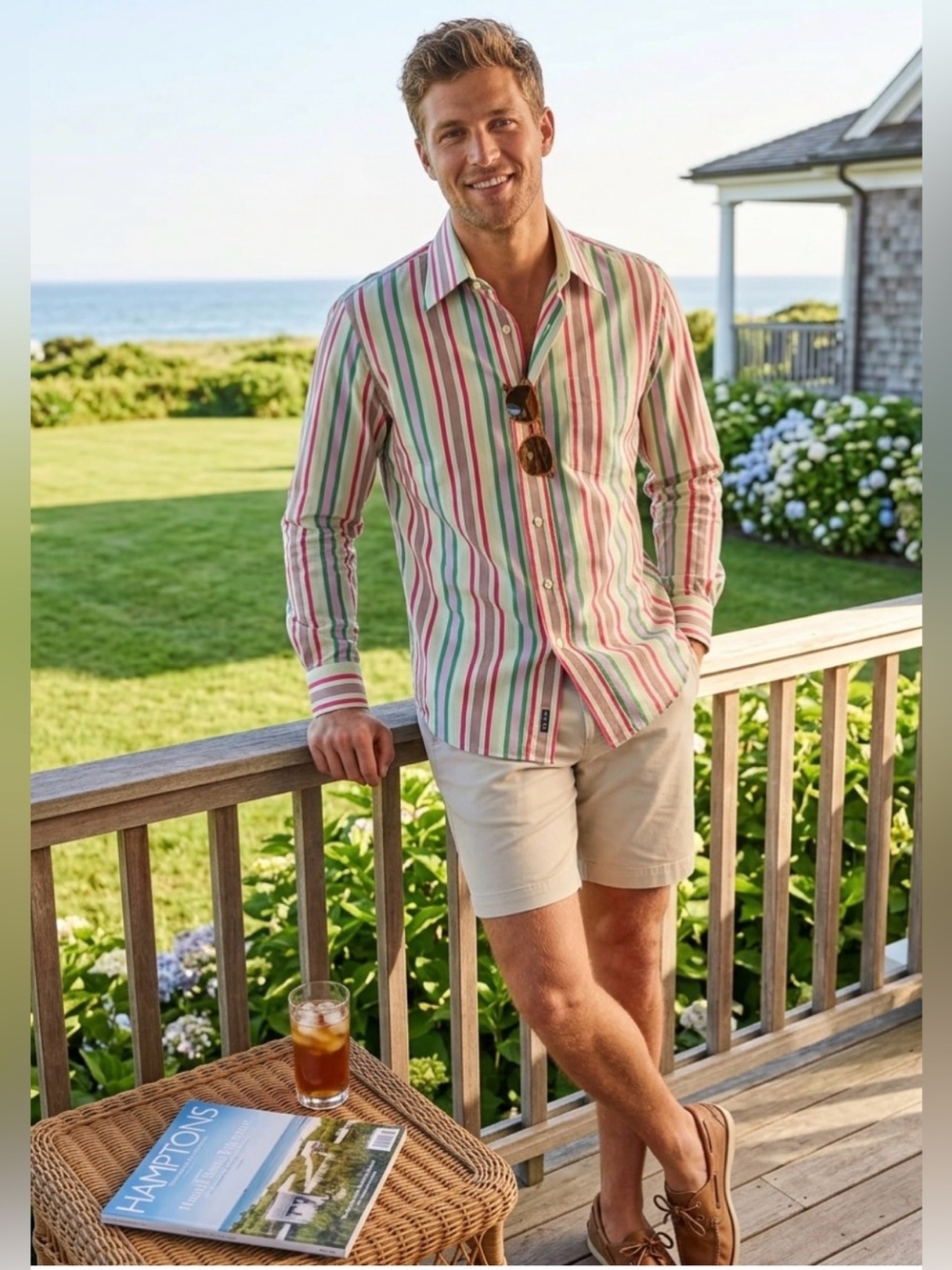 J. McLAUGHLIN STRIPED BUTTON DOWN 100% COTTON SHIRT.